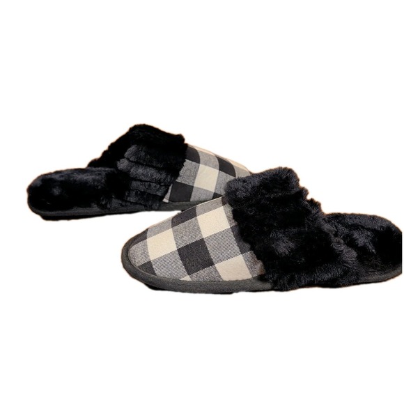 Women's Slippers Sz 8 Buffalo Check White And Black Cushioned Sole - Picture 5 of 7